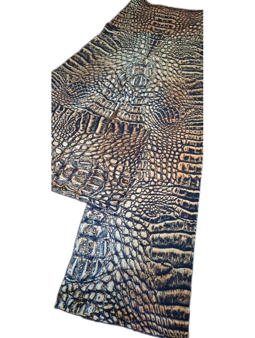 Eva Varro Gator Crocodile Print Wide Leg Palazzo Pants Brown Black Women's - L - Picture 8 of 12